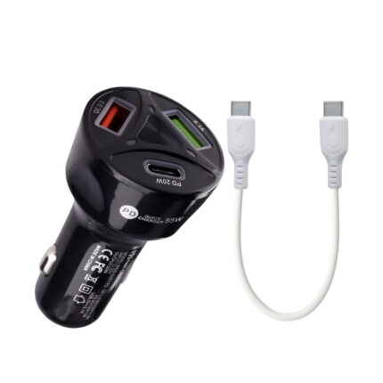 شارژر فندکی 55 وات سه پورت مدل MLE-003 به همراه کابل USB-C