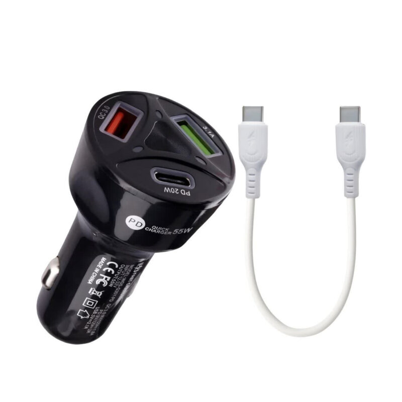 شارژر فندکی 55 وات سه پورت مدل MLE-003 به همراه کابل USB-C