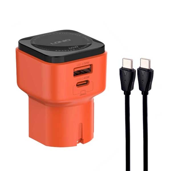 شارژر دیواری 45 وات 2 پورت الدینیو مدل Q2420 به همراه کابل USB-C شارژر دیواری 45 وات 2 پورت الدینیو مدل Q2420 به همراه کابل USB-C